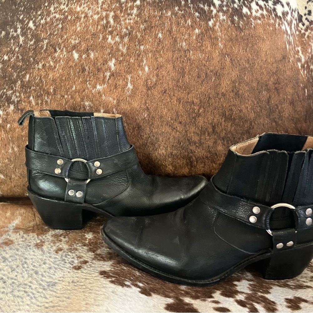 Black Leather Ankle Moto Boots